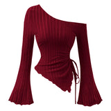 Women's One Shoulder Tops Fashion Designer Ribbed Knitted XS-XL Cardigans