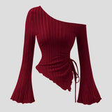 Women's One Shoulder Tops Fashion Designer Ribbed Knitted XS-XL Cardigans