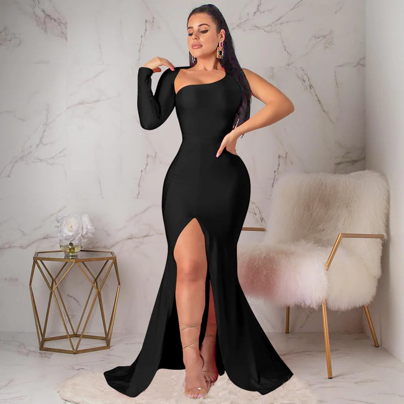 Women's One Sleeve S-XL Fashion Designer Backless Dresses (Long) International Women's Clothing Women's One Sleeve S-XL Fashion Designer Backless Dresses (Long) International Women's Clothing