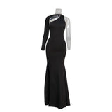 Women's One Sleeve S-XL Fashion Designer Backless Dresses (Long)-Women's Fashion Designer Dresses-International Women's Clothing