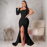 Women's One Sleeve S-XL Fashion Designer Backless Dresses (Long)-Women's Fashion Designer Dresses-International Women's Clothing