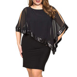 Women's Overlay Asymmetric 2-5XL Fashion Designer Short Dresses (Plus Size)-black-XXXL