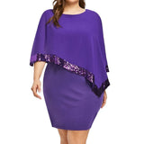 Women's Overlay Asymmetric 2-5XL Fashion Designer Short Dresses (Plus Size)-PURPLE-XXXL