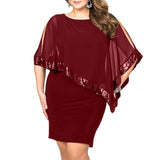 Women's Overlay Asymmetric 2-5XL Fashion Designer Short Dresses (Plus Size)-Red-XXXL