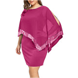 Women's Overlay Asymmetric 2-5XL Fashion Designer Short Dresses (Plus Size)-Rose Red-XXXL