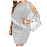Women's Overlay Asymmetric 2-5XL Fashion Designer Short Dresses (Plus Size)-Silver-XXXL