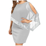 Women's Overlay Asymmetric 2-5XL Fashion Designer Short Dresses (Plus Size)-Women's Fashion Designer Plus Size Dresses-Silver-Women&#x27;s fashion designer plus size clothes