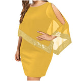 Women's Overlay Asymmetric 2-5XL Fashion Designer Short Dresses (Plus Size)-Yellow-XXXL