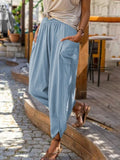 Women's Pantalons S-3XL Drawstring Loose Fashion Designer Linen Pants-Women's Fashion Designer Plus Size Leggings / Pants-Turquoise-Women&#x27;s fashion designer plus size clothes