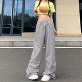 Women's Parachute S-2XL Fashion Designer Wide Leg Cargo Pants-Women's Fashion Designer Leggings / Pants-Gray-Women&#x27;s fashion designer plus size clothes