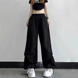 Women's Parachute S-2XL Fashion Designer Wide Leg Cargo Pants-Women's Fashion Designer Leggings / Pants-Black-Women&#x27;s fashion designer plus size clothes