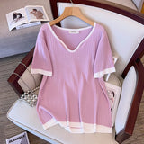 Women's Patchwork V-Neck 5-10XL Blouse Fashion Designer T-Shirts (Plus Size)-Women's Tops Fashion Designer Plus Size T-Shirts / Blouses