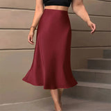 Women's Pencil Ruched Satin Fashion Designer Skirts (Midi)-Women's Fashion Designer Skirts