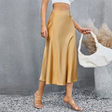 Women's Pencil Ruched Satin Fashion Designer Skirts (Midi)