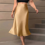 Women's Pencil Ruched Satin Fashion Designer Skirts (Midi)