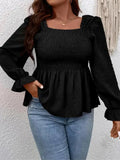 Women's Peplum 1-5XL Fashion Designer Ruffled Long-Sleeve Tops (Plus Size)