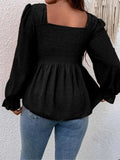 Women's Peplum 1-5XL Fashion Designer Ruffled Long-Sleeve Tops (Plus Size)