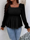 Women's Peplum 1-5XL Fashion Designer Ruffled Long-Sleeve Tops (Plus Size)-Women's Fashion Designer Long-Sleeve Tops