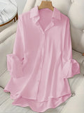 Women's Pink 1-5XL Fashion Designer Blouse Long-Sleeve Tops (Plus Size)