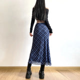 Women's Plaid Fashion S-L Designer Preppy Chiffon Skirts (Long)
