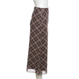 Women's Plaid Fashion S-L Designer Preppy Chiffon Skirts (Long)