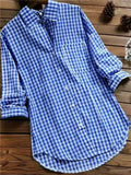 Women's Plaid Linen 3-5XL Fashion Designer Shirt Long-Sleeve Tops (Plus Size)