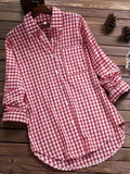 Women's Plaid Linen 3-5XL Fashion Designer Shirt Long-Sleeve Tops (Plus Size)-Women's Fashion Designer Plus Size Long-Sleeve Tops-Red-Women&#x27;s fashion designer plus size clothes
