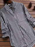 Women's Plaid Linen 3-5XL Fashion Designer Shirt Long-Sleeve Tops (Plus Size)