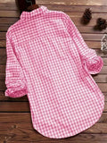 Women's Plaid Linen 3-5XL Fashion Designer Shirt Long-Sleeve Tops (Plus Size)-Women's Fashion Designer Plus Size Long-Sleeve Tops-International Women's Clothing