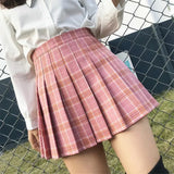 Women's Plaid Pleated S-2XL Fashion Designer Mini Skirts (Short)-Women's Fashion Designer Skirts-PINK-Women&#x27;s fashion designer plus size clothes