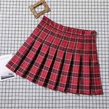 Women's Plaid Pleated S-2XL Fashion Designer Mini Skirts (Short)-Women's Fashion Designer Skirts-RED-Women&#x27;s fashion designer plus size clothes