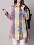Women's Plaid Shirt 1-5XL Fashion Designer Long-Sleeve Tops (Plus Size)-Women's Fashion Designer Plus Size Long-Sleeve Tops-International Women's Clothing