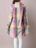 Women's Plaid Shirt 1-5XL Fashion Designer Long-Sleeve Tops (Plus Size)-Women's Fashion Designer Plus Size Long-Sleeve Tops-International Women's Clothing