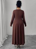 Women's Pleated O-Neck Fashion Designer L-5XL Long Dresses (Plus Size)-Women's Fashion Designer Plus Size Dresses-International Women's Clothing