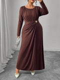 Women's Pleated O-Neck Fashion Designer L-5XL Long Dresses (Plus Size)-Women's Fashion Designer Plus Size Dresses-International Women's Clothing