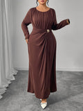 Women's Pleated O-Neck Fashion Designer L-5XL Long Dresses (Plus Size)-Women's Fashion Designer Plus Size Dresses-International Women's Clothing
