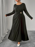 Women's Pleated O-Neck Fashion Designer L-5XL Long Dresses (Plus Size)-Women's Fashion Designer Plus Size Dresses-International Women's Clothing