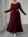 Women's Pleated O-Neck Fashion Designer L-5XL Long Dresses (Plus Size)-Women's Fashion Designer Plus Size Dresses-International Women's Clothing