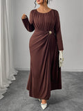 Women's Pleated O-Neck Fashion Designer L-5XL Long Dresses (Plus Size)-Women's Fashion Designer Plus Size Dresses-International Women's Clothing