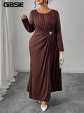 Women's Pleated O-Neck Fashion Designer L-5XL Long Dresses (Plus Size)-Women's Fashion Designer Plus Size Dresses-International Women's Clothing