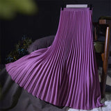 Women's Pleated Satin Fashion Designer A-Line Skirts (Long)-Women's Fashion Designer Skirts-PURPLE-Women&#x27;s fashion designer plus size clothes