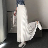 Women's Pleated Satin Fashion Designer A-Line Skirts (Long)-Women's Fashion Designer Skirts-APRICOT-Women&#x27;s fashion designer plus size clothes