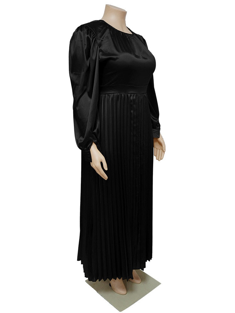 Women's Pleated Satin Fashion Designer Elegant Long Dresses (Plus Size)