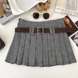 Women's Pleated Tartan Fashion Designer High Waist Mini Skirts (Short)-Women's Fashion Designer Skirts