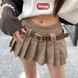 Women's Pleated Tartan Fashion Designer High Waist Mini Skirts (Short)-Women's Fashion Designer Skirts