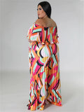 Women's Off Shoulder Pleated Wide Leg 4XL Fashion Designer Jumpsuits (Plus Size)-Women's Fashion Designer Long-Sleeve Tops