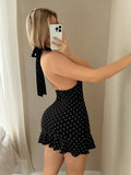 Women's Polka Dot Fashion Designer Backless Mini Dresses (Short)