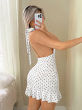 Women's Polka Dot Fashion Designer Backless Mini Dresses (Short)-Women's Fashion Designer Dresses-International Women's Clothing