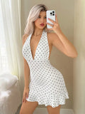 Women's Polka Dot Fashion Designer Backless Mini Dresses (Short)-Women's Fashion Designer Dresses-International Women's Clothing