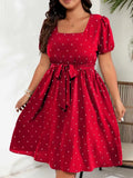 Women's Polka Dot 1-4XL Mesh Sleeve Fashion Designer Midi Dresses (Plus Size)-Women's Fashion Designer Plus Size Dresses-International Women's Clothing